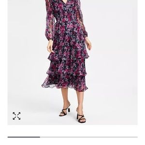 Lucy Paris Women's Claire Floral-Print Tiered Midi Dress-Medium-Worn to try on